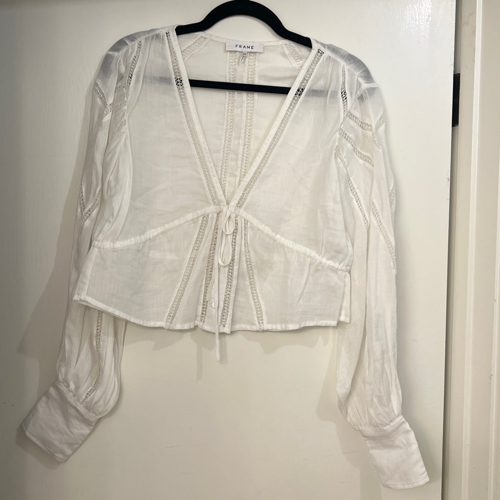 FRAME Cropped Linen Blouse